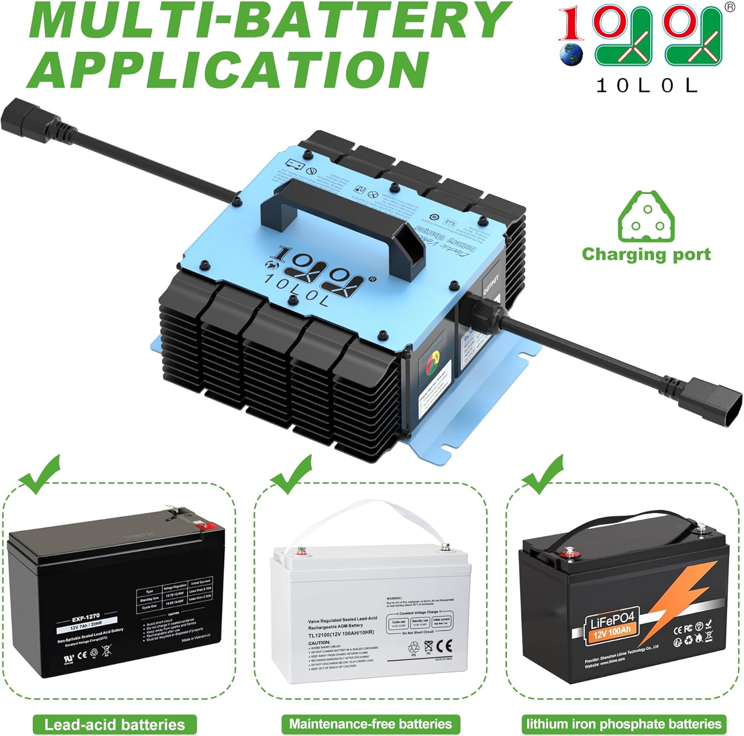 10L0L Deluxe 18 AMP Golf Cart Battery Charger for EZGO RXV, 3-Pin Style Plug Fast Charging Battery Charger with Security Protection Technology