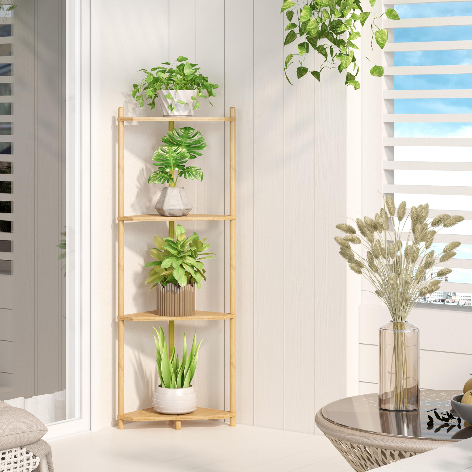 Wisuce Natural 4-Tier Bamboo Corner Shelf