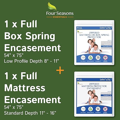 Paquete - 2 artículos: Protector de colchón con cremallera de tamaño completo + funda de somier de tamaño completo