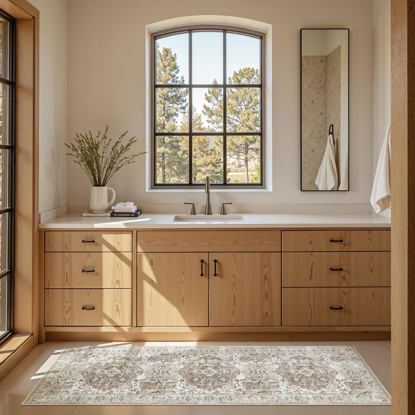 jinchan runner rug 2x8 washable hallway rug vintage traditional floor cover thin taupe multi distressed floral indoor mat for kitchen bathroom bedroom living room