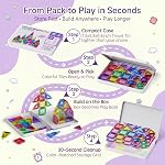Magnetic Tiles for Kids Travel: 40pcs Portable Mini Building Toy - 30-Sec Iron Case Opens Into 10.6-Inch Play Board - STEM Gift for Toddlers Ages 3-6 - Airplane Road Trip Restaurant