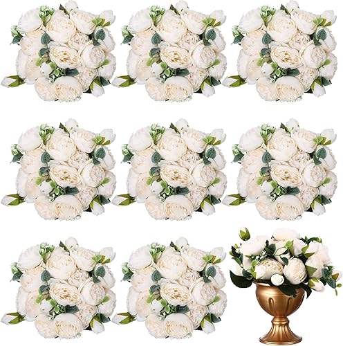 Miniatura 1 de Hoteam 24 paquetes de flores artificiales de peonías artificiales para boda, ramo de peonías de seda, arreglos florales falsos para novia, arreglos