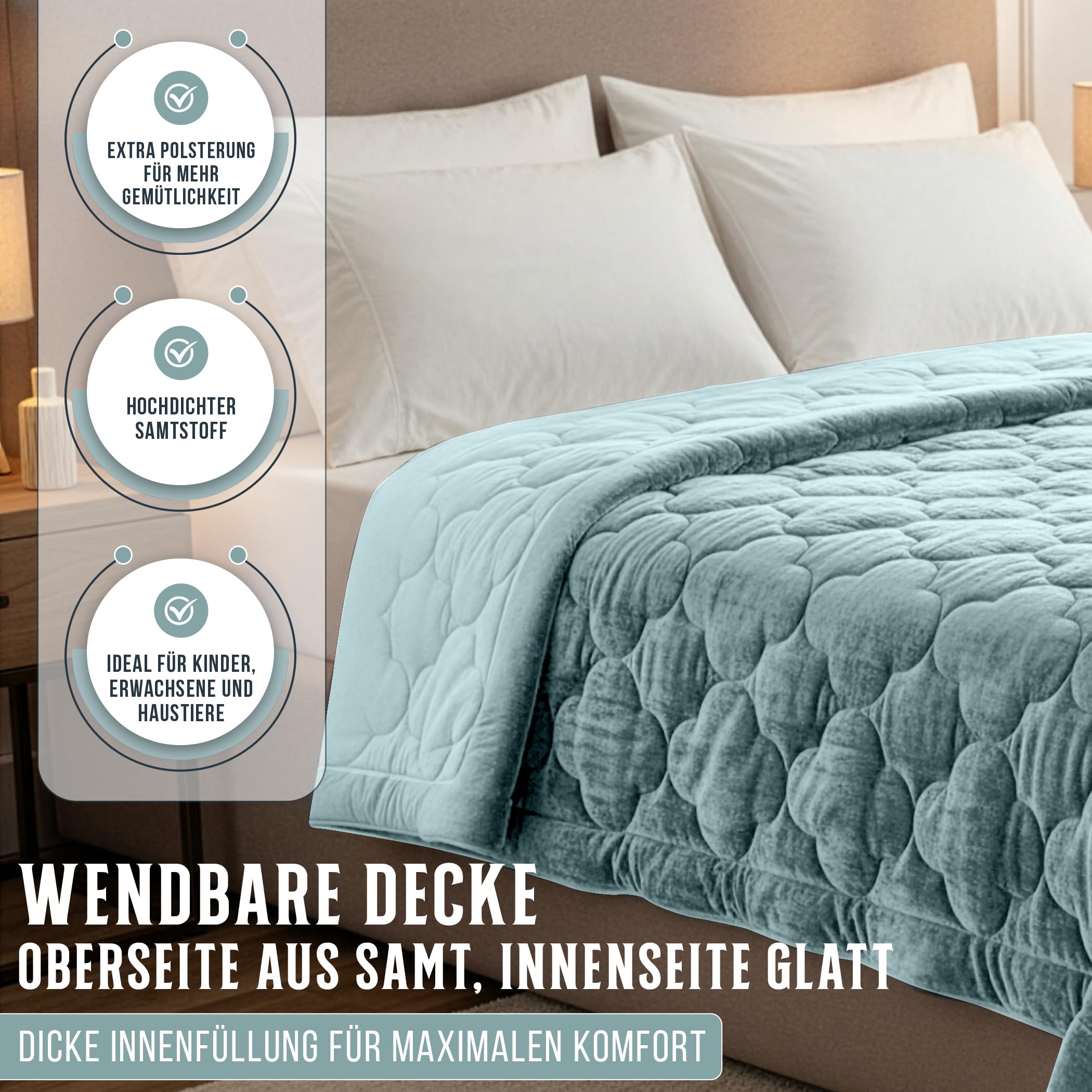 SLEEP COMFY 4 Jahreszeiten Bettdecken 220 x 240cm, Samt & Mikrofaser ohne Bezug, Atmungsaktives, Hypoallergene Steppdecke für Zuhause, Caravan & Camping, Oeko-TEX®-Zertifiziert