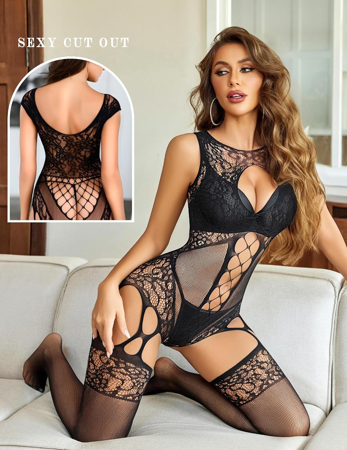 Avidlove Women Lingerie Fishnet Bodysuit Mesh Body Stockings One Piece Glow Party Rave Outfits - Image 5