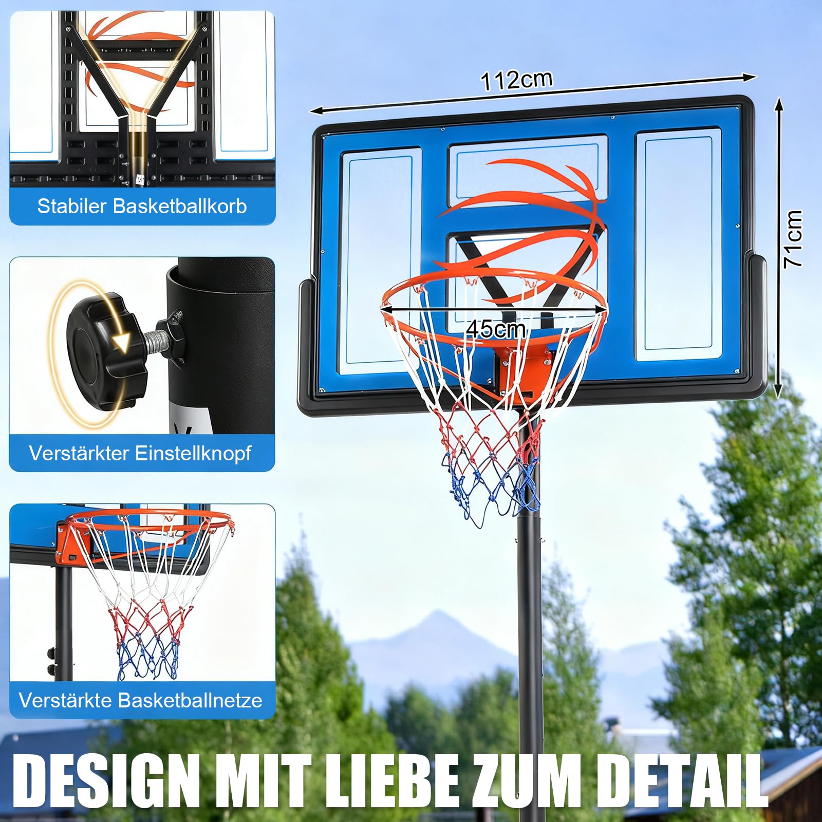 LEADZM Canestro da basket per esterni con supporto e ruote, 2 reti, per adulti e bambini, regolabile in altezza, per giardino e cortile, altezza 135-305 cm