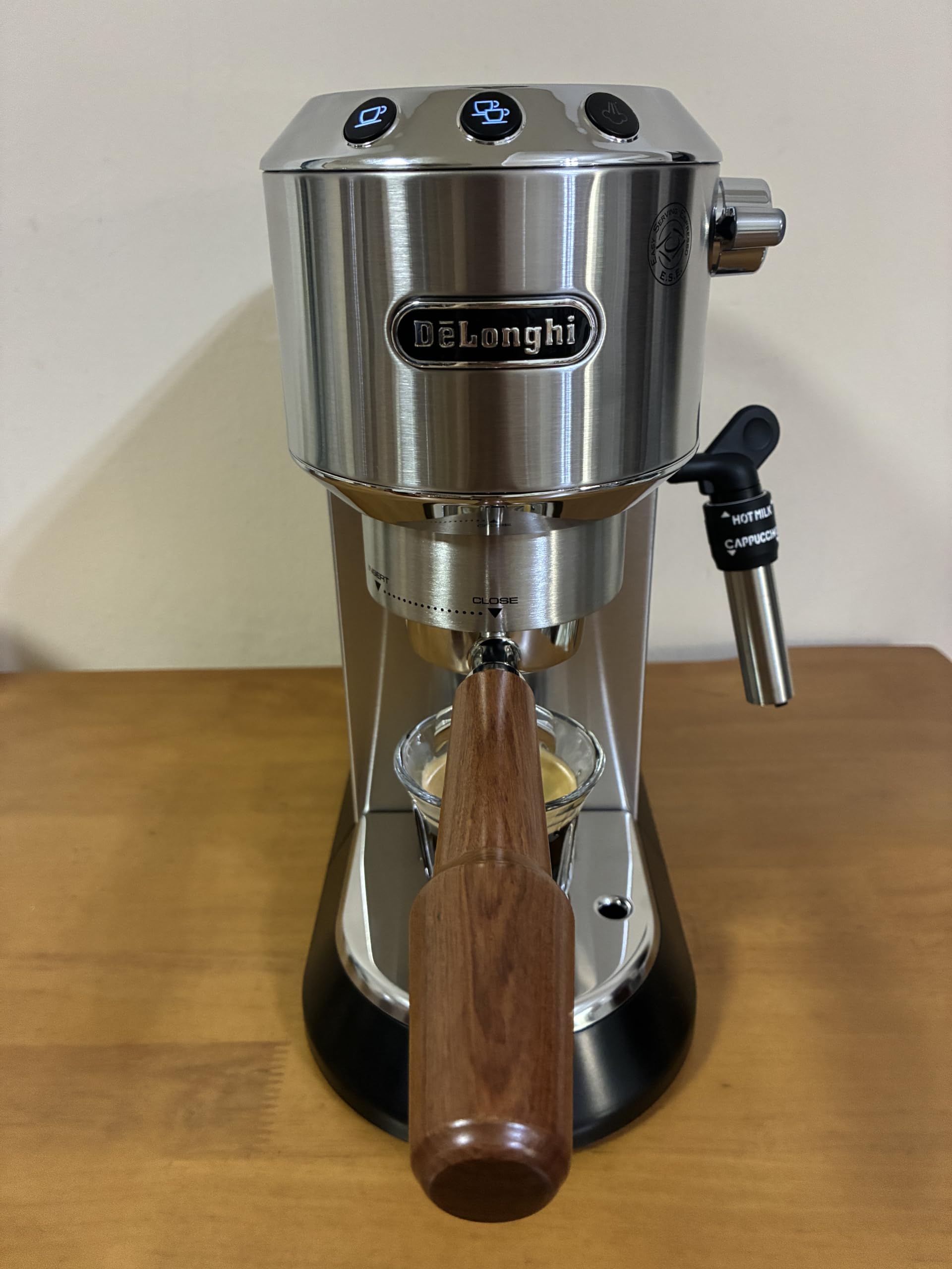 Portafiltr z podwójną wylewką 51 mm kompatybilny z Delonghi Dedica EC680/EC685/EC785/EC820/EC850/EC860/EC885 i SMEG, EUPA Ekspres do espresso ze stali nierdzewnej uchwyt portafiltra drewno
