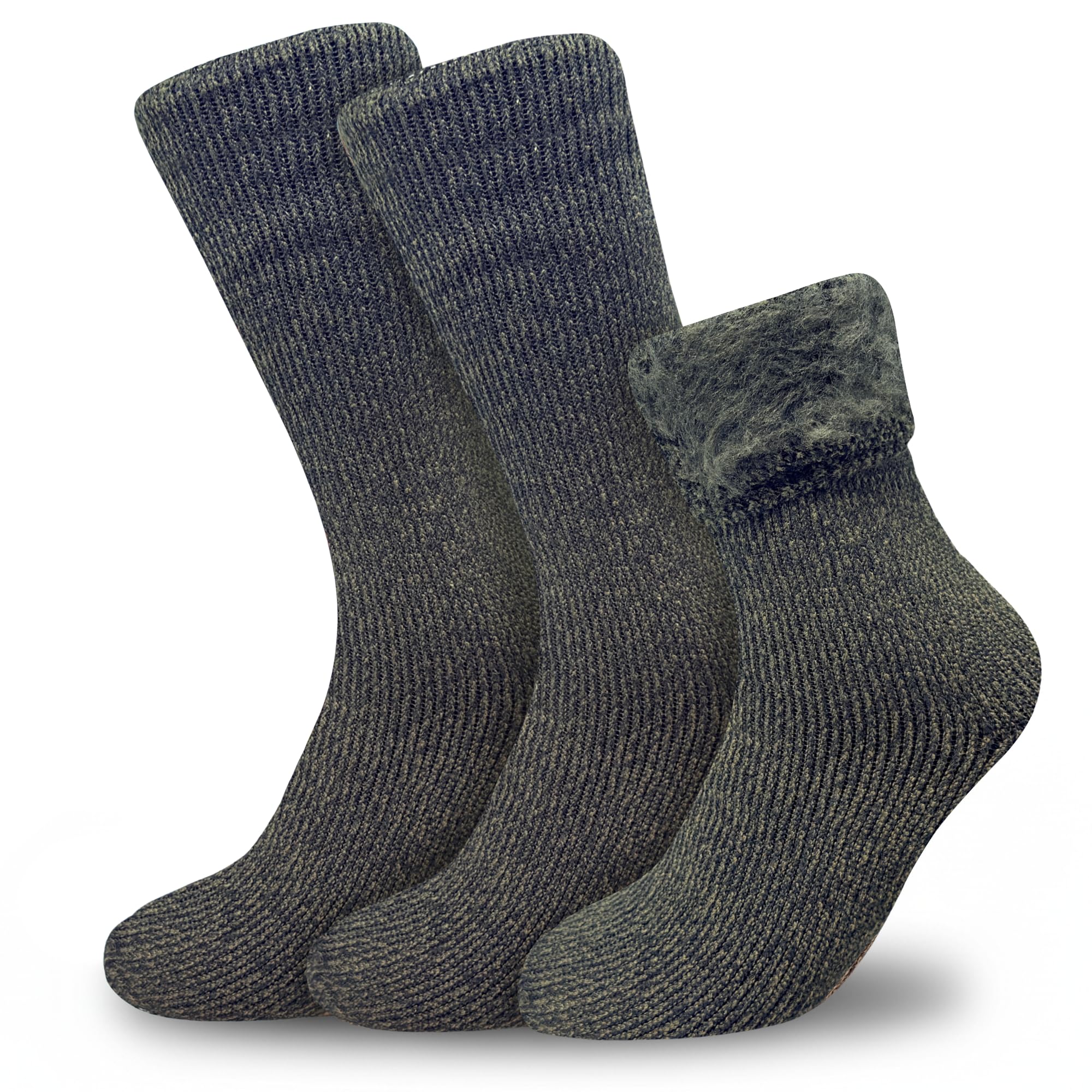 Towelogy Men's Olive Ultra Thick Fluffy Winter Socks - 2.4 Tog Thick Non Elastic Thermal Socks For - Perfect For Wearing To Bed, Around The House And Outdoor (Olive)