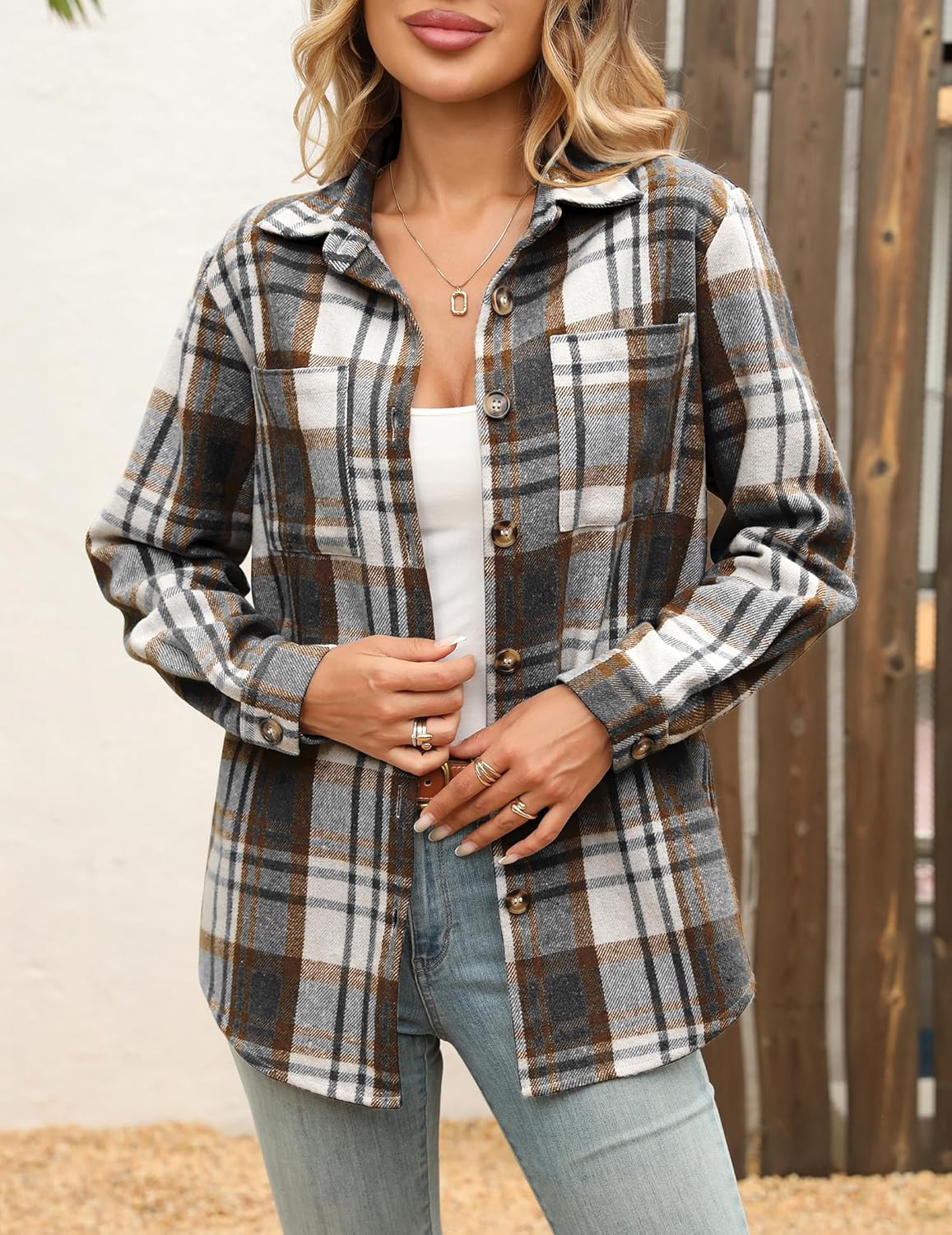 CORSKI Women's Flannel Shirts Casual Button Down Plaid Shirt Jacket Long Sleeve Fleece Shacket with Pockets - Image 3