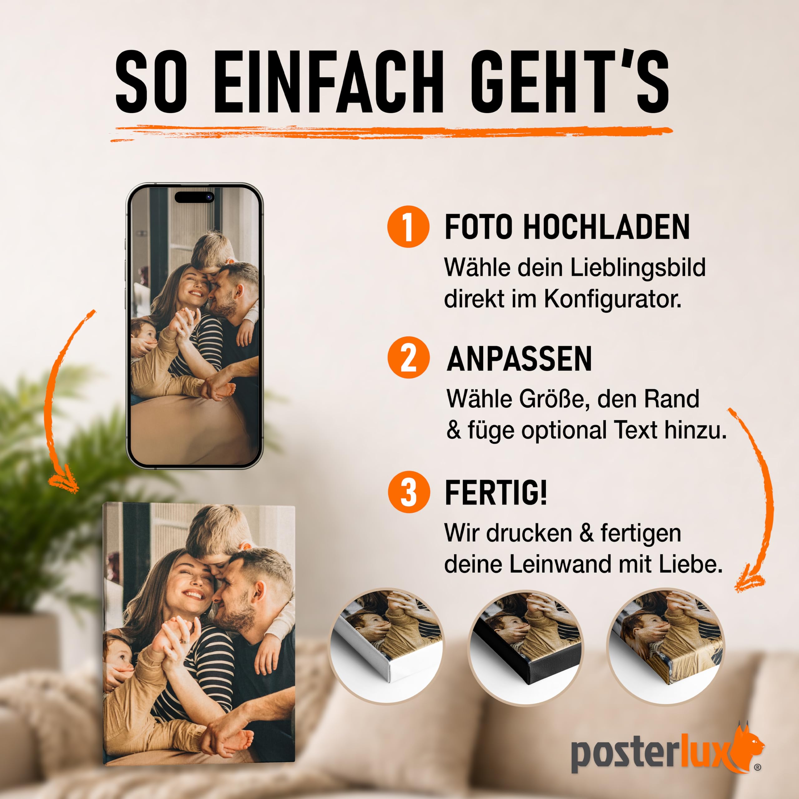 posterlux Bild auf Leinwand eigene Fotos - Sofort Upload 40x50 cm