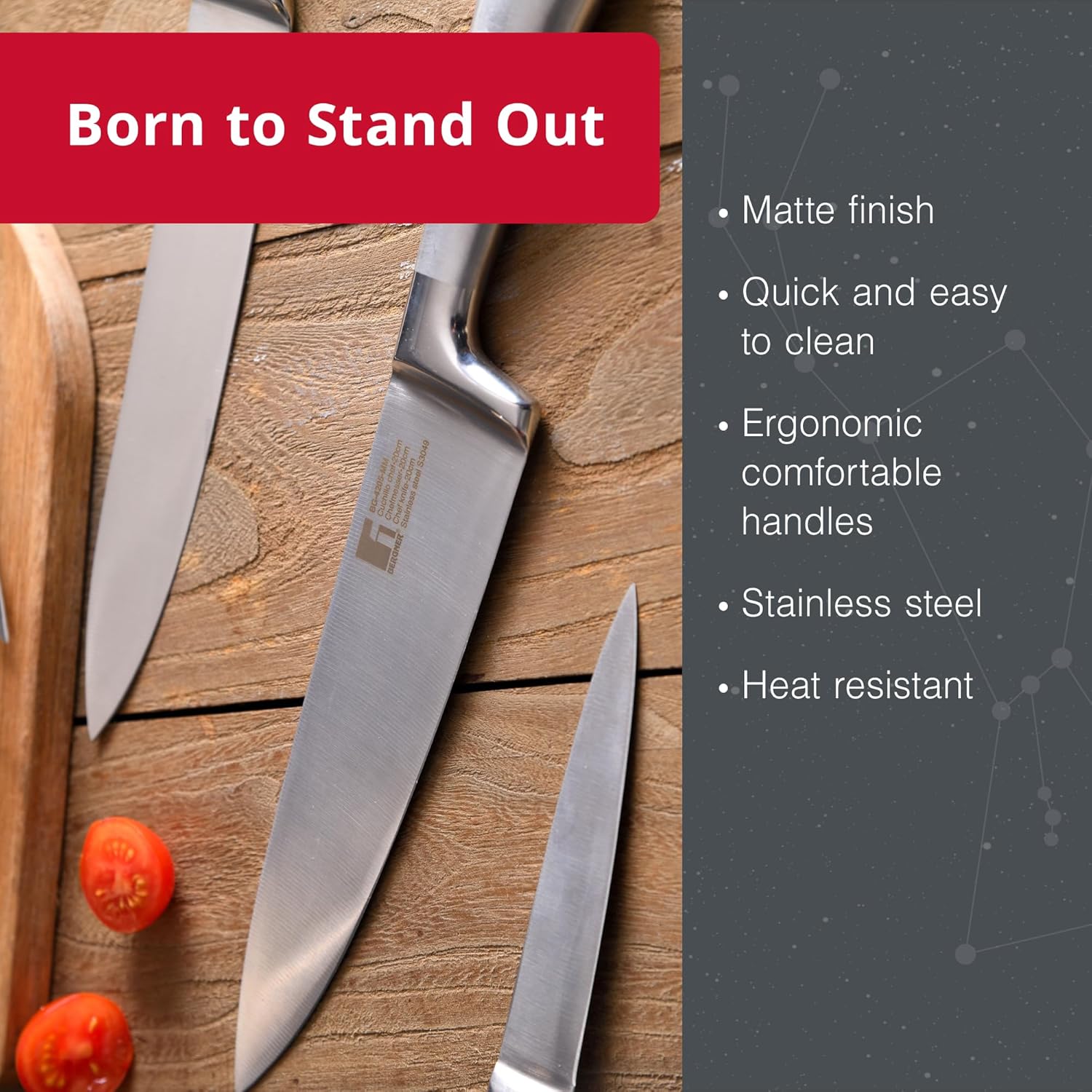 Close-up of BERGNER Reliant knife handles and blades