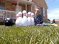 Vista 5 de Juego de bolos inflable gigante, rojo, blanco y negro, 29 pulgadas.