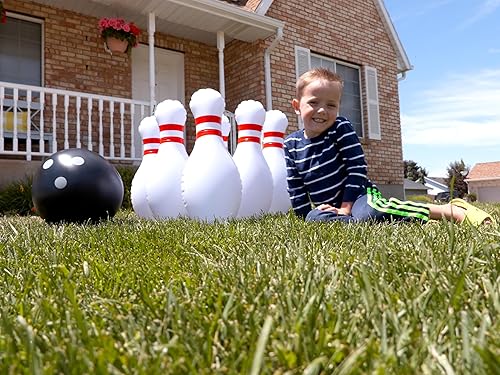 Miniatura 5 de Juego de bolos inflable gigante, rojo, blanco y negro, 29 pulgadas.