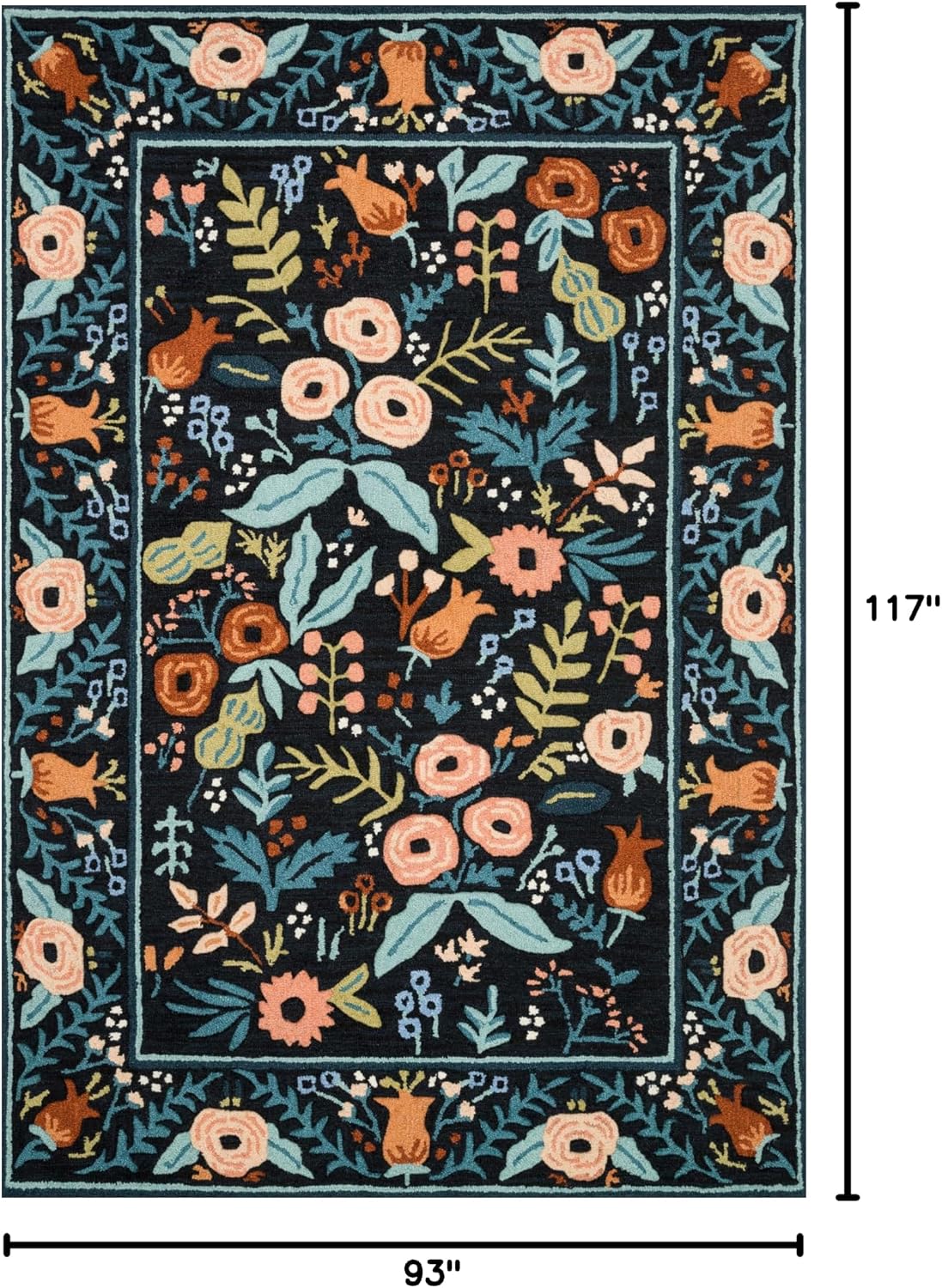 Loloi Rifle Paper Co Les Fleurs Black 7'-9" x 9'-9" Area Rug