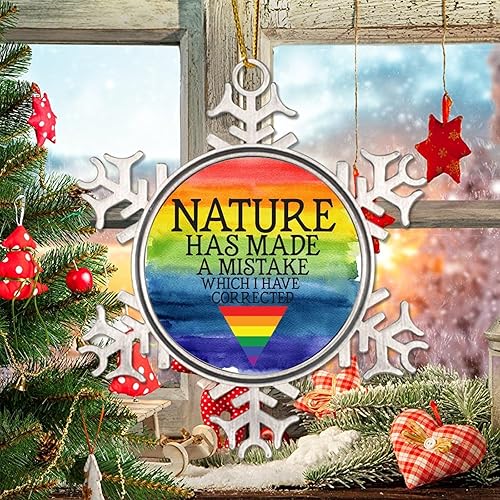 Miniatura 3 de WoGuangis Lesbian LGBTQ - Adornos de Navidad LGBTQ de la naturaleza ha cometido un error, novedad de metal, copo de nieve, adornos de Navidad,