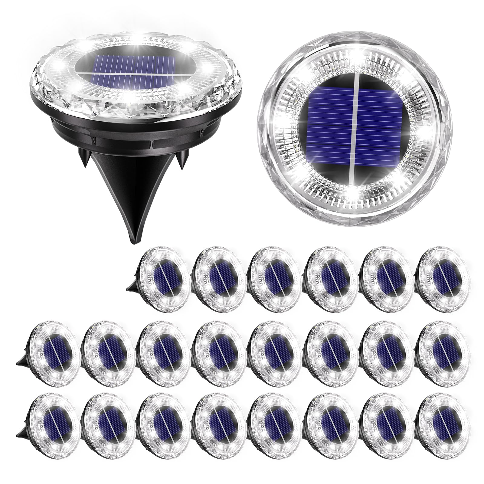 Wudyfei Solar Lights Outdoor Garden, 24 Pack Solar Garden Lights Outdoor Waterproof IP65, 8 LEDs Small Solar Ground Lights for Pathway Lighting, Driveway, Lawn, Patio, Walkway & Landscape Lighting