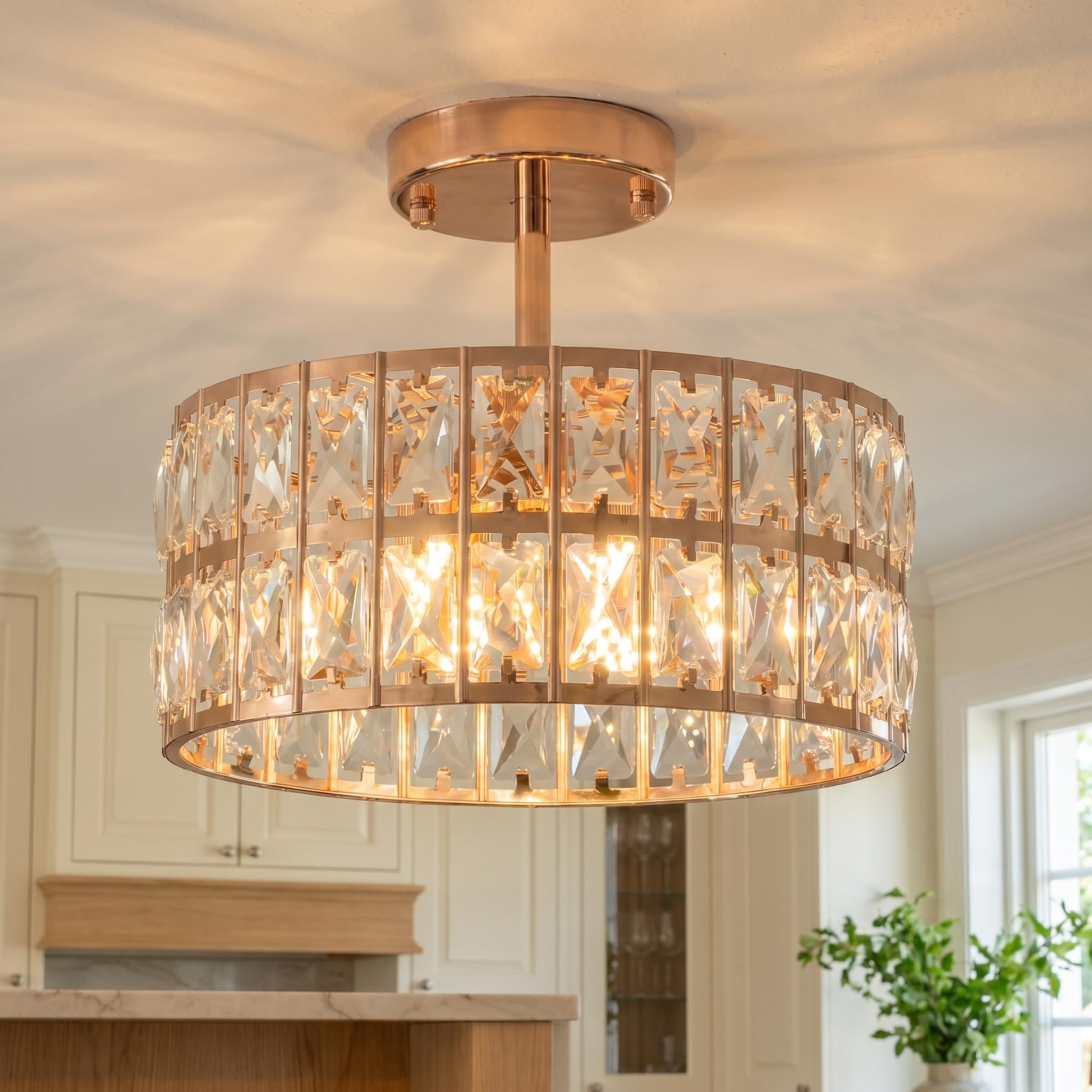 MSSIAN Modern Gold Crystal Ceiling Light Semi Flush Mount Chandelier 4 G9 Base Round Pendant Light Fixture for Kitchen Island Foyer Hallway Bedroom Entryway D30CM — image 1