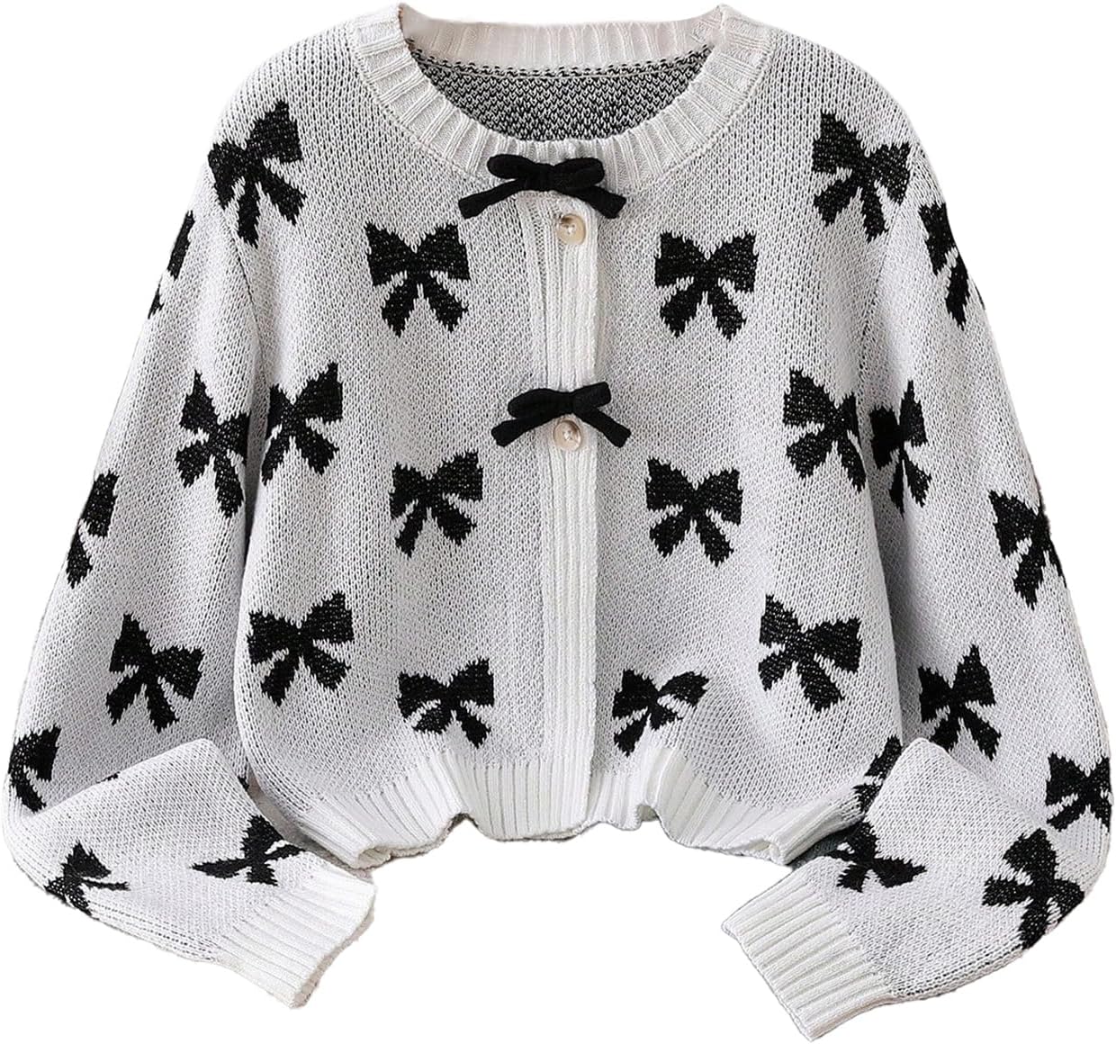 SHENHE Girl's Cardigan Sweater Bow Heart Print Graphic Button Down Preppy Cute Sweaters