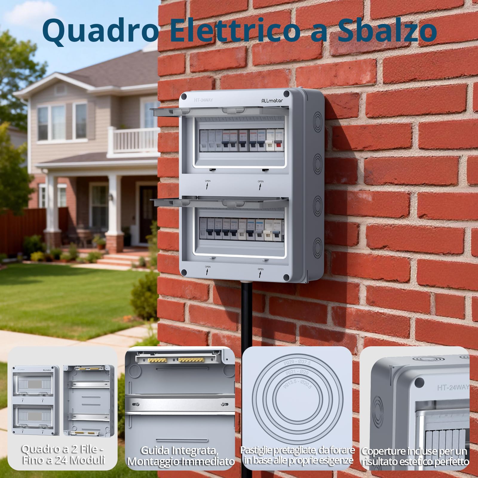 Scatola di Distribuzione a 2 Fila da 24 Moduli IP65 Impermeabile | Scatola dei Fusibili con Coperchio Trasparente PC Ignifugo e Corpo in ABS, Distributore Elettrico per Interni ed Esterni