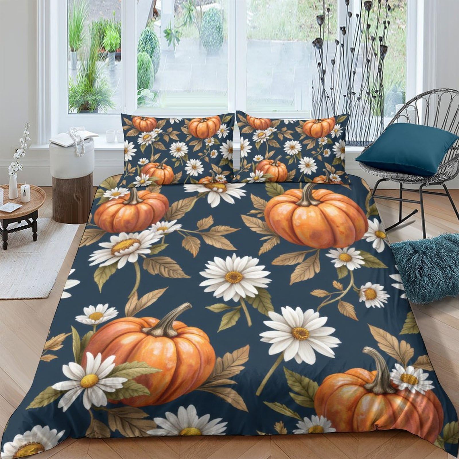 Ctjqhvkz Style-10 3D Printed Pumpkin Floral Fitted Sheet Microfiber Soft Breathable Daisy Bed Sheet For Bedroom Dorm Decor Single（135X200cm）