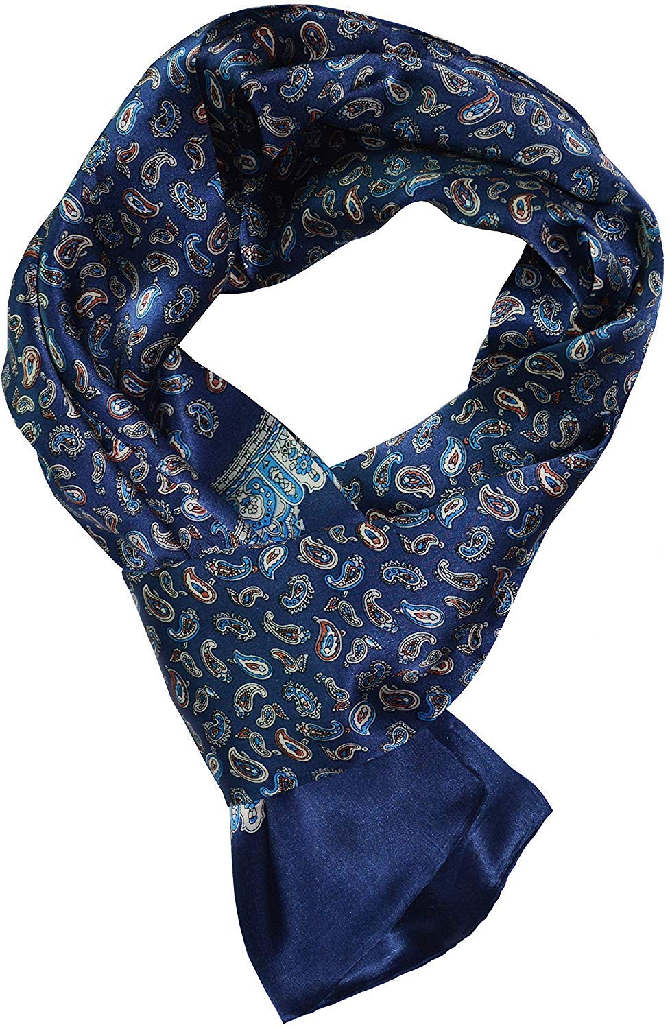 Uk_stone Men's Blue 100% Silk Paisley Flowers Scarf Scarf - One Size