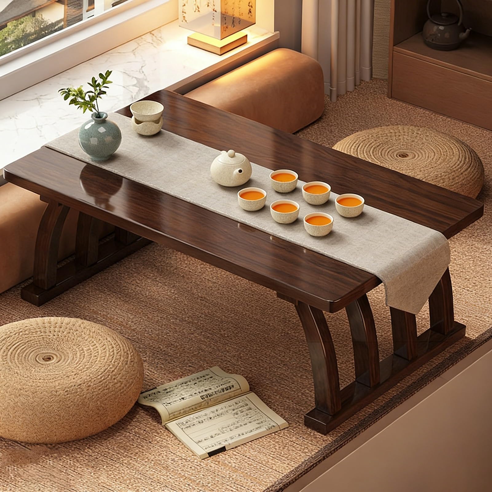Cérémonie du thé avec table en bois polyvalente basse