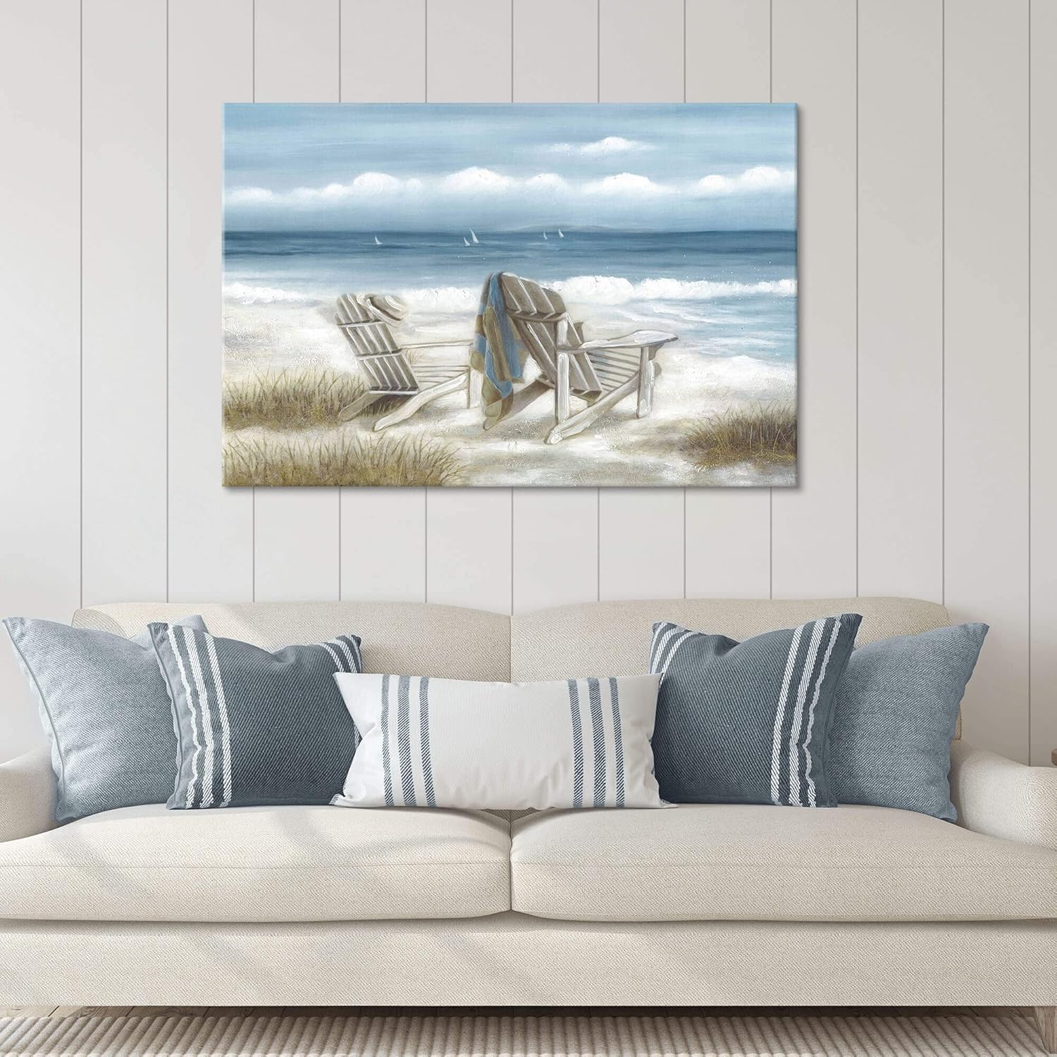 the stream design Canvas Beach Wall Art Painting: Coastal Seascape Picture Tropical Blue Ocean Wave Scene Print Relaxing 45x30 Large Horizontal Summer Sea Landscape Living Room Bedroom Artwork