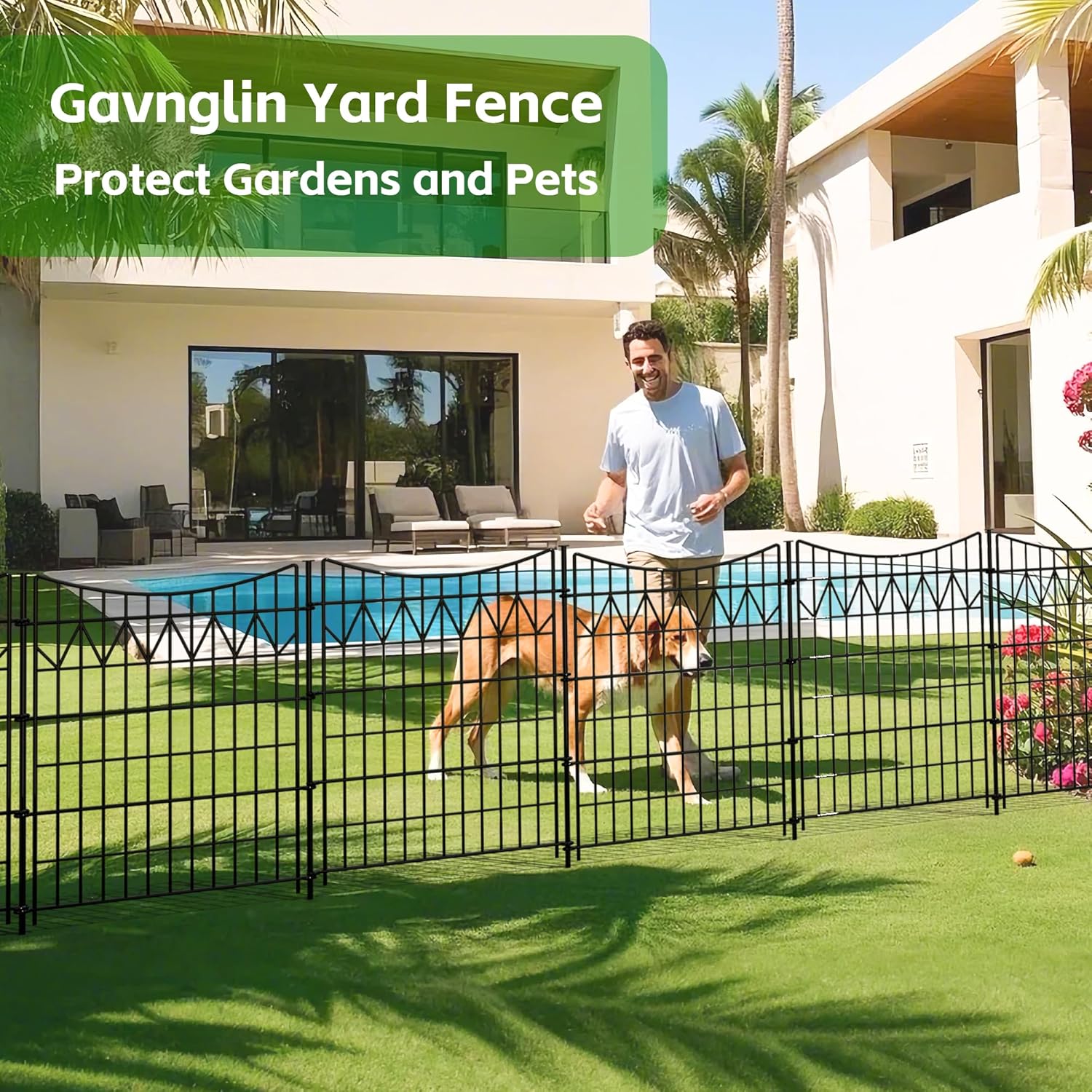 6 Panels No Dig Decorative Metal Fence for Yard, 40in(H)×13.5ft(L) Reusable Tall Garden Fence | Rustproof Animal Barrier with Extra-Long Ground Stakes | Temporary Durable Border Fence for Dog, Black