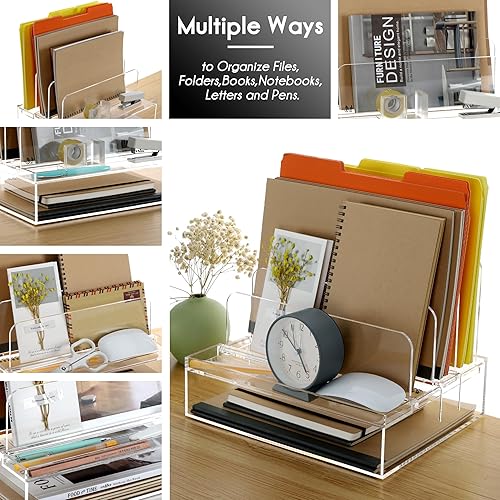 Miniatura 2 de DINGHUO Organizadores y accesorios de escritorio de oficina de acrílico, organizador de carpetas de archivos de papel para escritorio, suministros