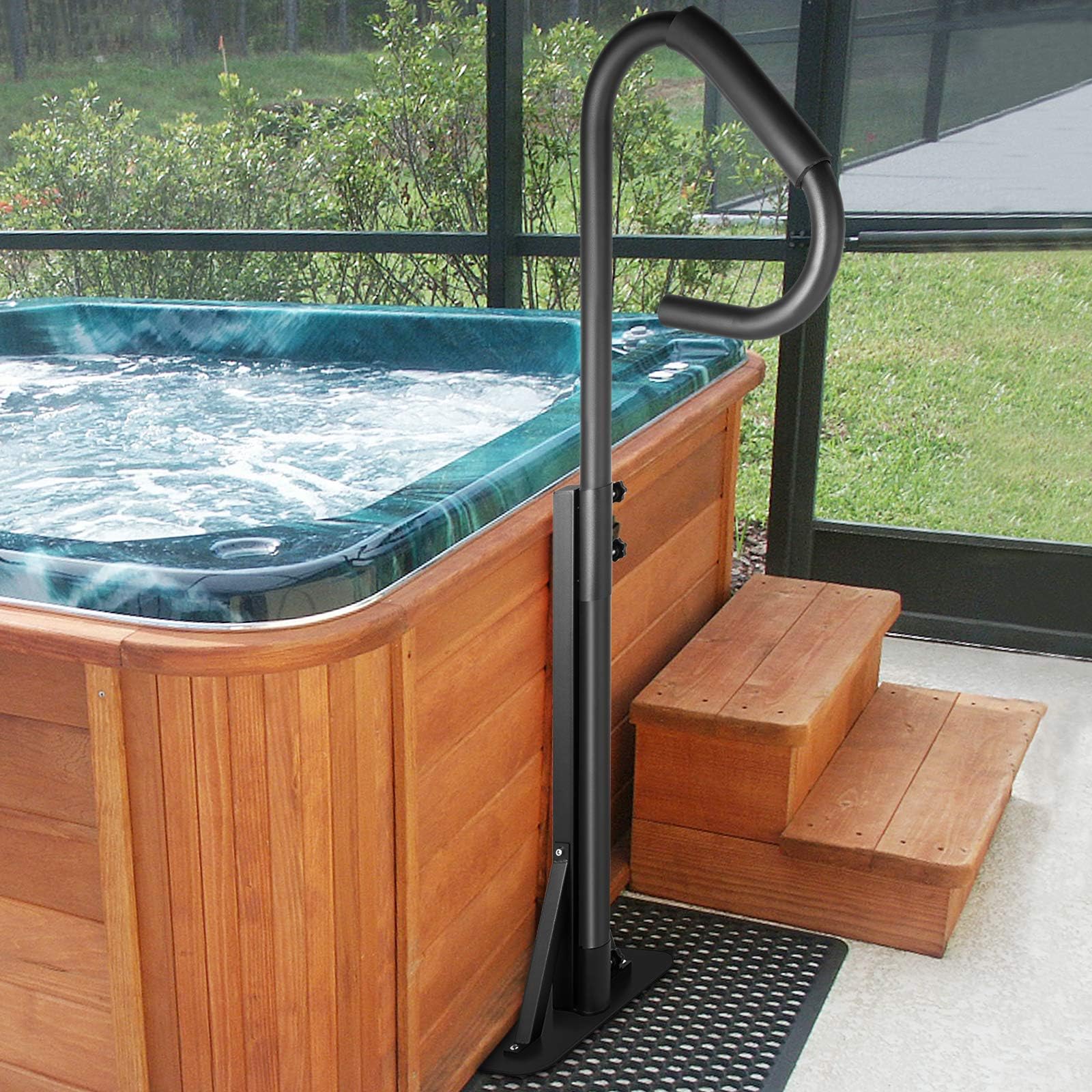 VEVOR Hot Tub Handrail 600LBS Capacity Spa Side Handrail 56” Slide-under Base Spa Steps Hot Tub Stainless Steel Spa Side Step Sponge Rubber Grip Frosted Design hot rail tube for Indoor/Outdoor Bath [Energy Class A]