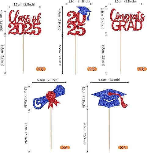 Miniatura 373 de Paquete de 24 adornos dorados para cupcakes de graduación 2025 con purpurina So Proud of You Done Diploma Graduation Cap Cupcake Picks Class of 2025