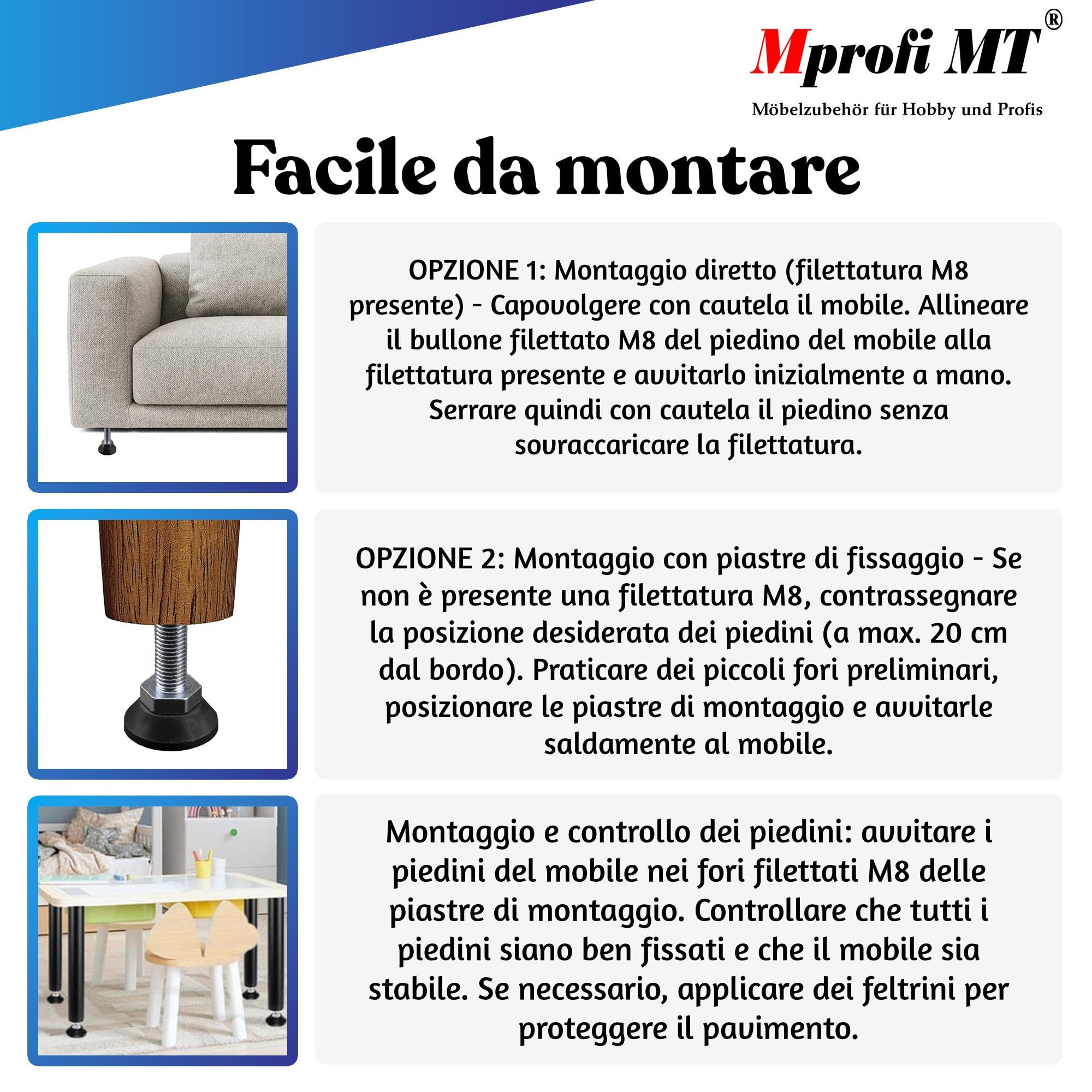 SRJQXH 4 Pezzi 8x50 Piedi Per Obili, Piedini Regolabili Per Obili