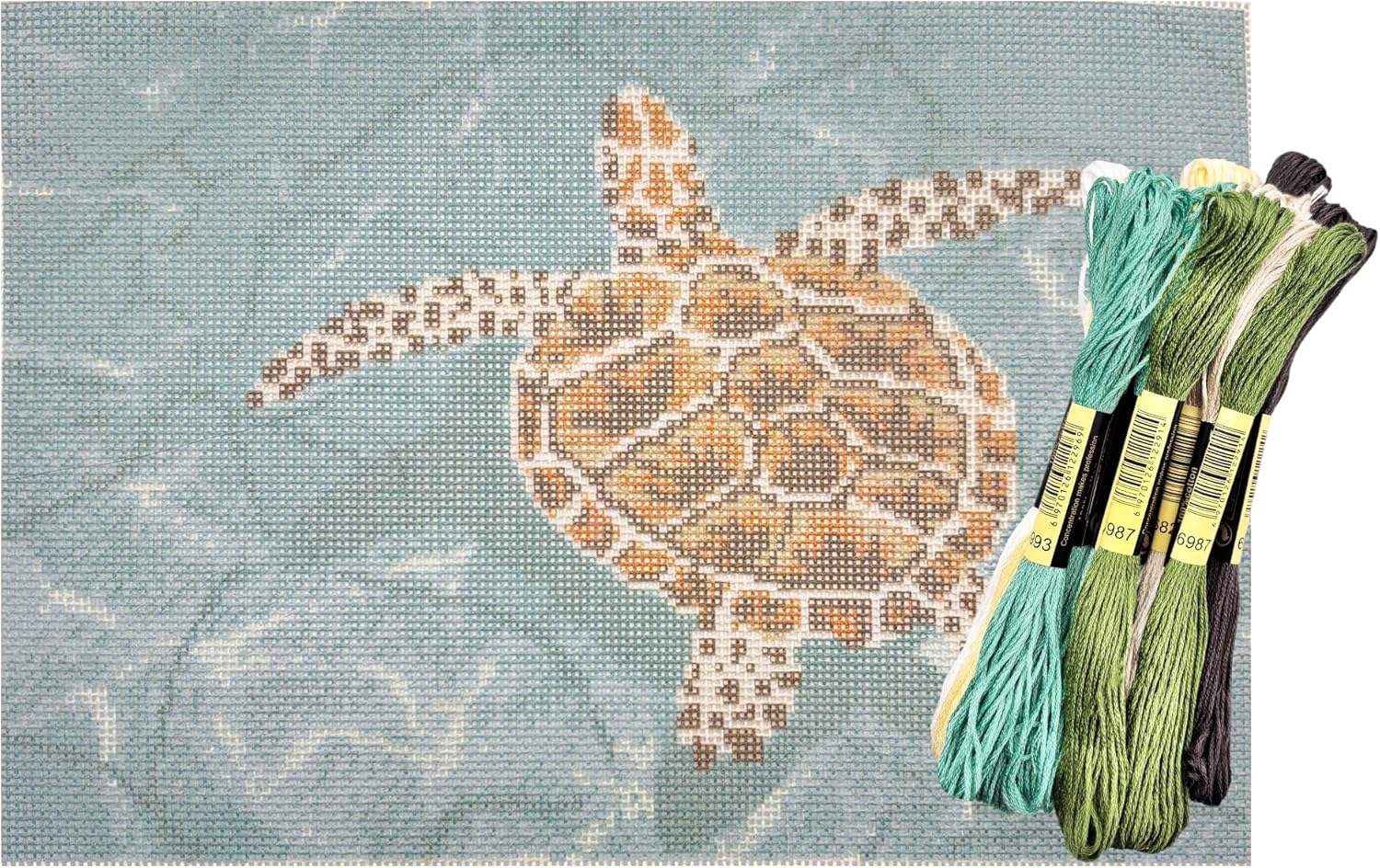 Howie's Needlepoint Animal Needlepoint Kits, 13CT Printed Embroidery Pattern Starter Kits, Stamped Patterns Canvas Kits(Swimming Sea Turtle,8x12inch)
