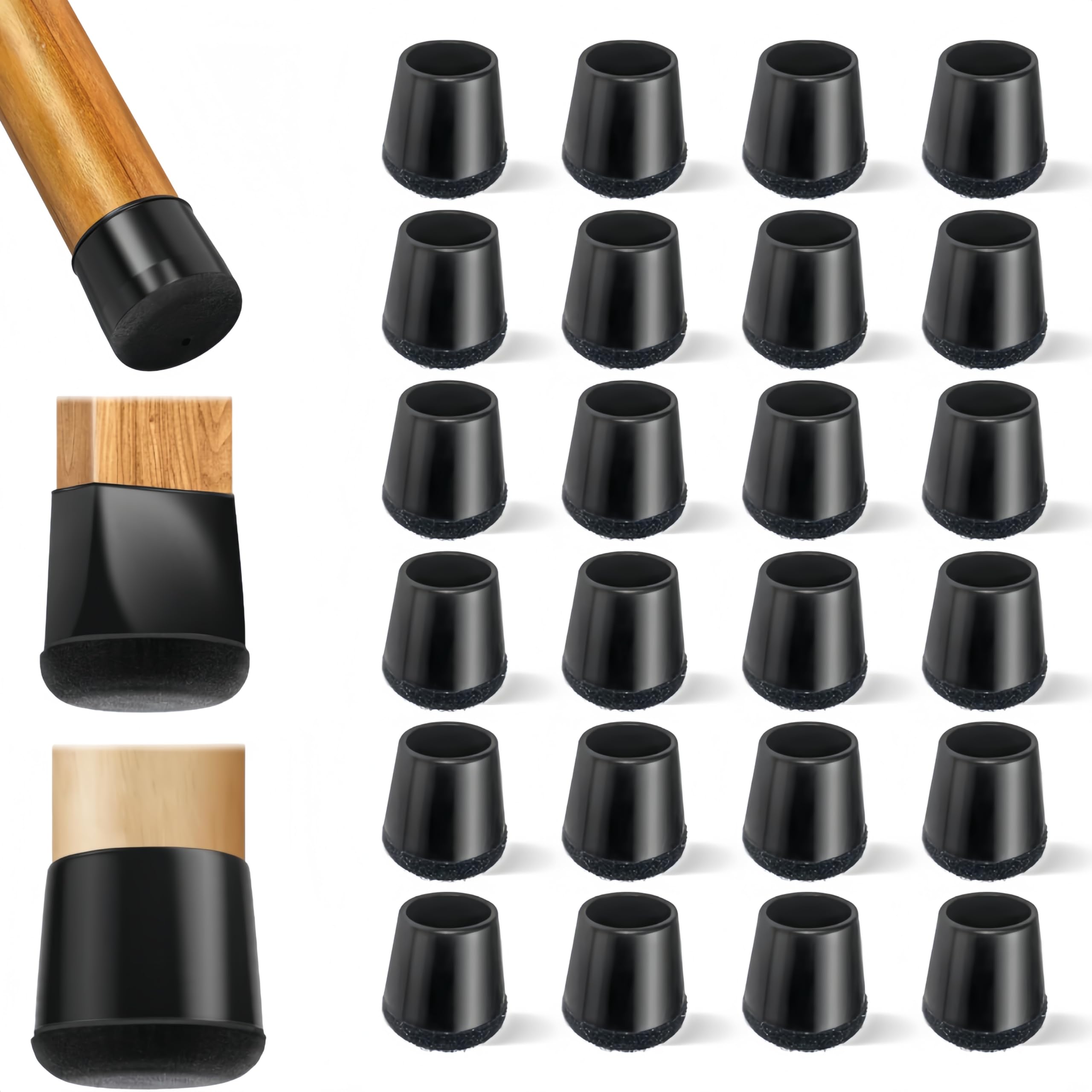 Sdxcjy Black Chair Feet Protectors Pads,24Pcs Leg Floor Protectors, Chair Leg Caps，Silicone Rubber With Felt Liner, Prevent Floor Scratches & Reduce Movement Noise,Felt Pads For Furniture Feet