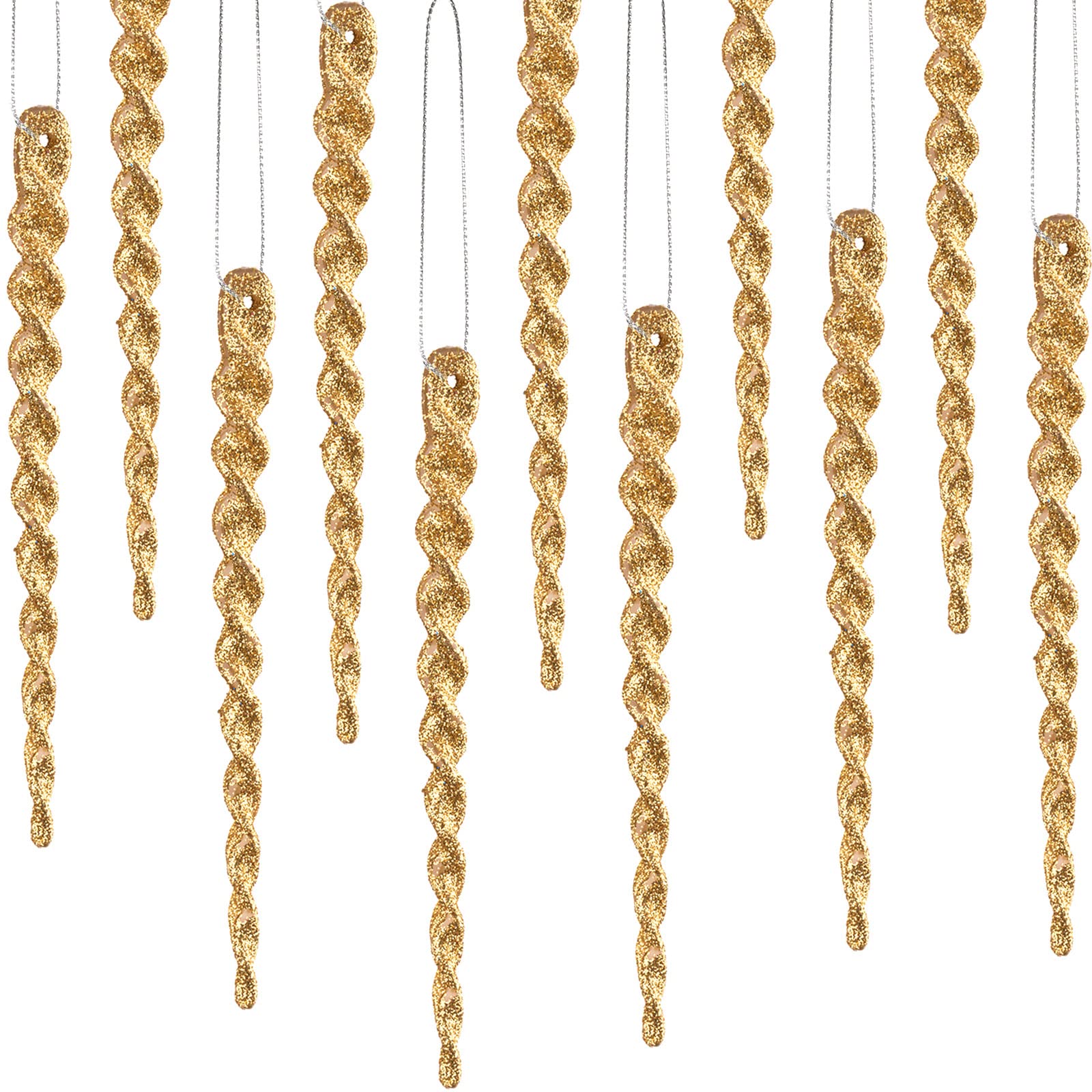 50 Pièces Glaçon en Plastique de Noël Glaçon en Plastique Torsadé Ornements de Glaçon de Noël Décor de Sapin de Noël et Suspension de Noël Vacances Mariage (Or, 7,8 Pouces)