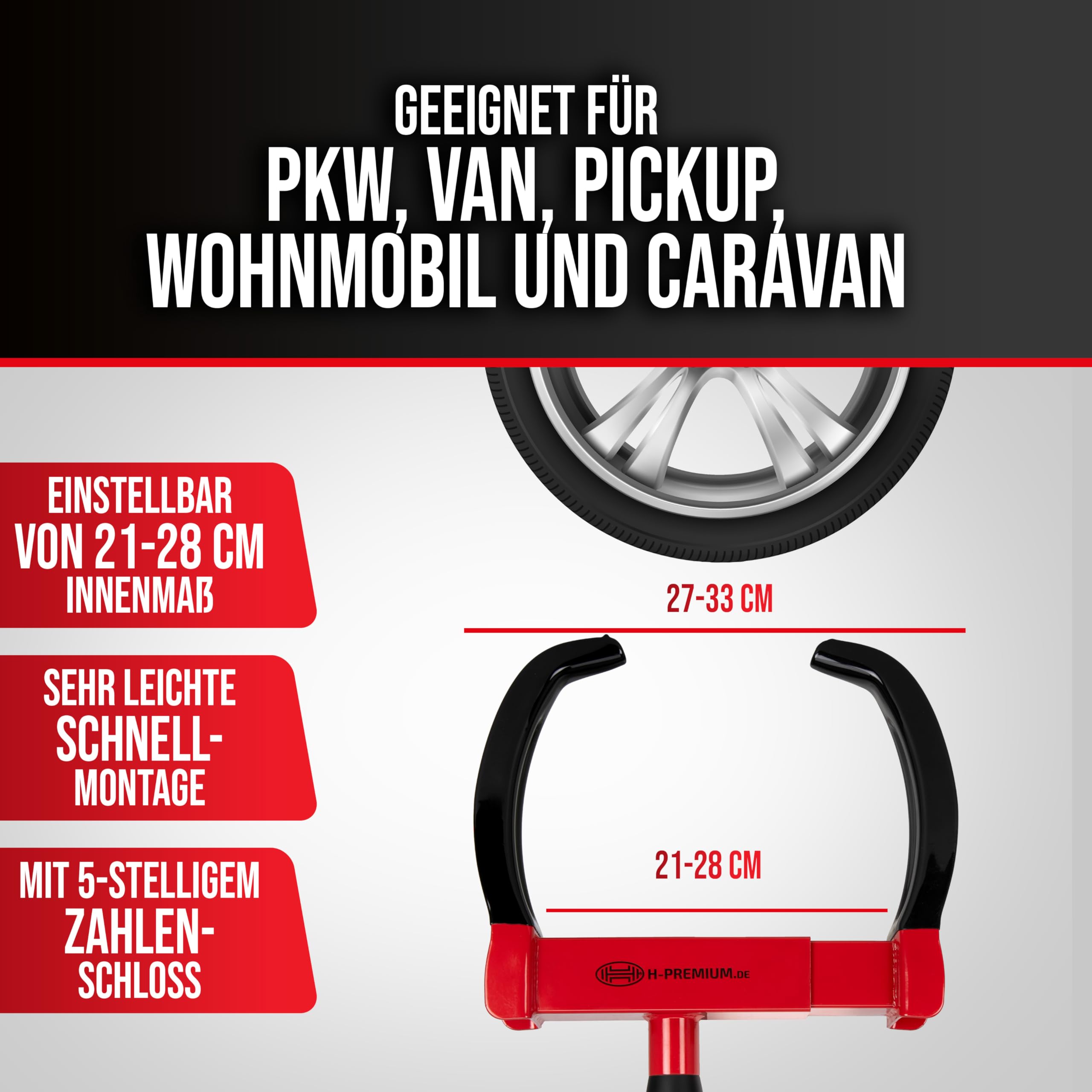 HEYNER® Radkralle mit Radkasten und Felgenschutz, Wegfahrsperre für PKW, Wohnwagen, Anhänger