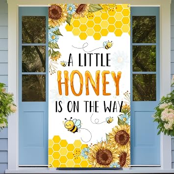 A Little Honey is on the Way Door Banner Sunflower Honey Bee Baby Shower Party Decorations Door Cover Bumblebee Theme Gender Reveal Backdrop Porch Sign