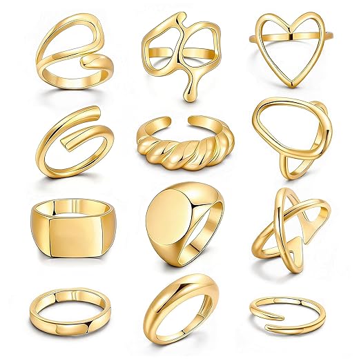 12PCS Gold Stackable Rings Set