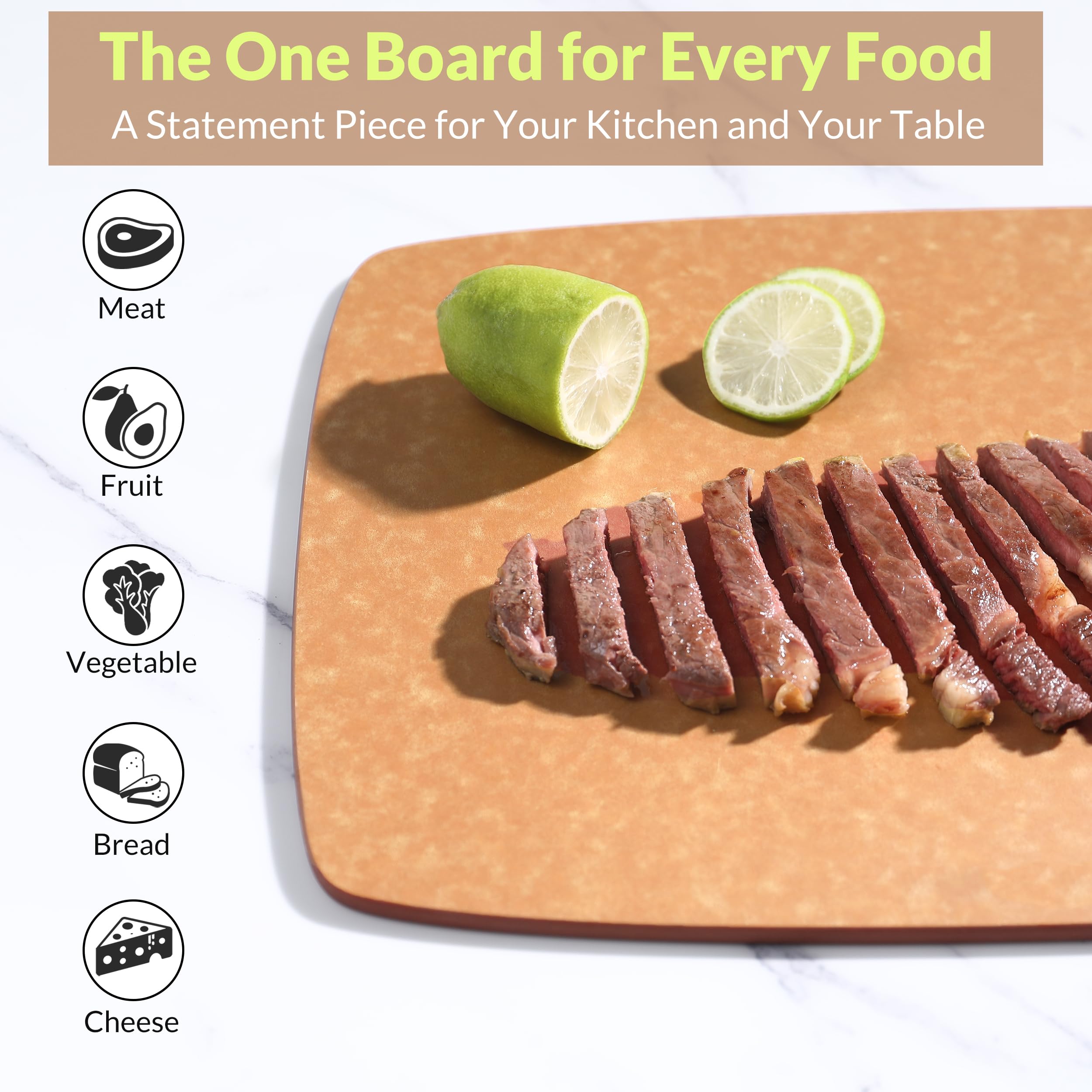 Tabla de cortar de fibra de madera para cocina, alta densidad, no porosa, sin BPA, tabla de cortar reversible, apta para lavavajillas, tabla de cortar apta para cuchillos para carne, pan, frutas, 17.3