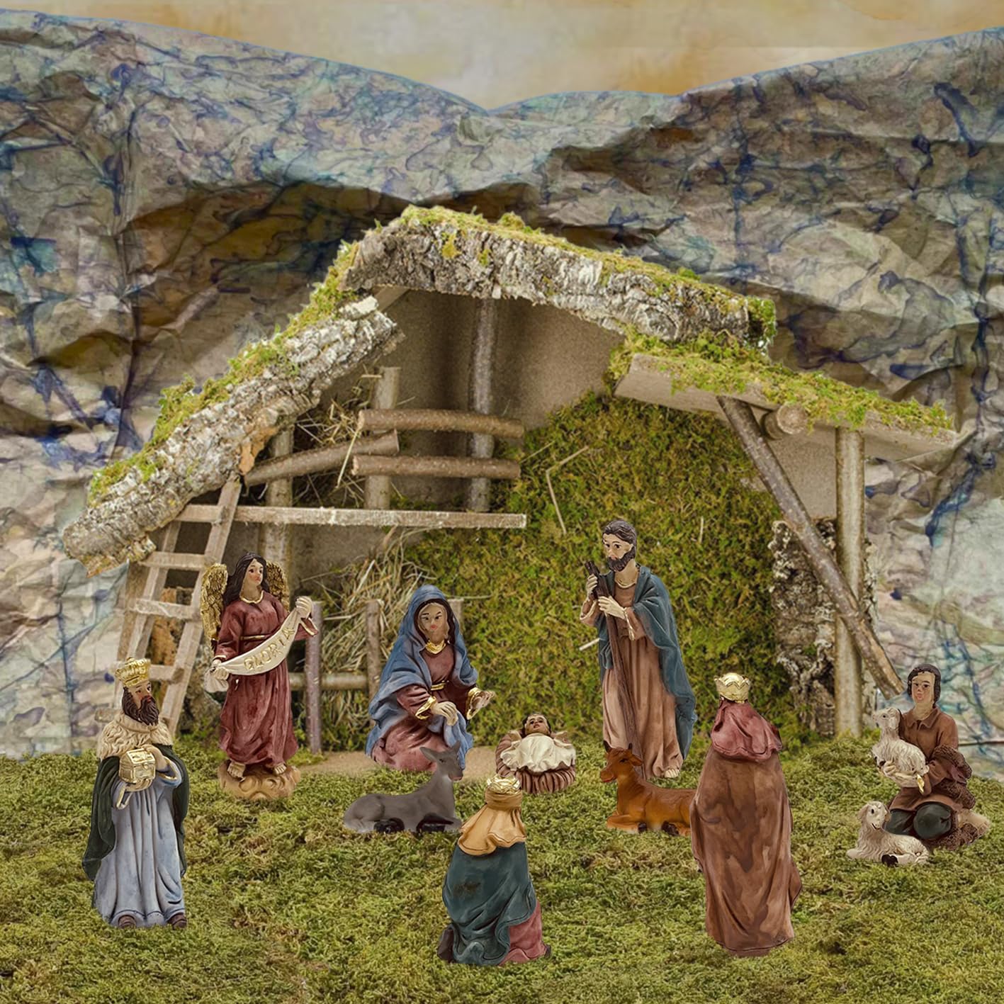 Natività "Emmaus" In Ceramica Con Capanna E Led Decorazione Presepe Default Title 89339685