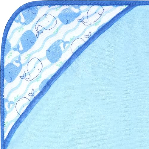 Miniatura 4 de Buttons & Stitches Paquete de 3 toallas de bebé con capucha de ballena azul, 26 x 30 pulgadas