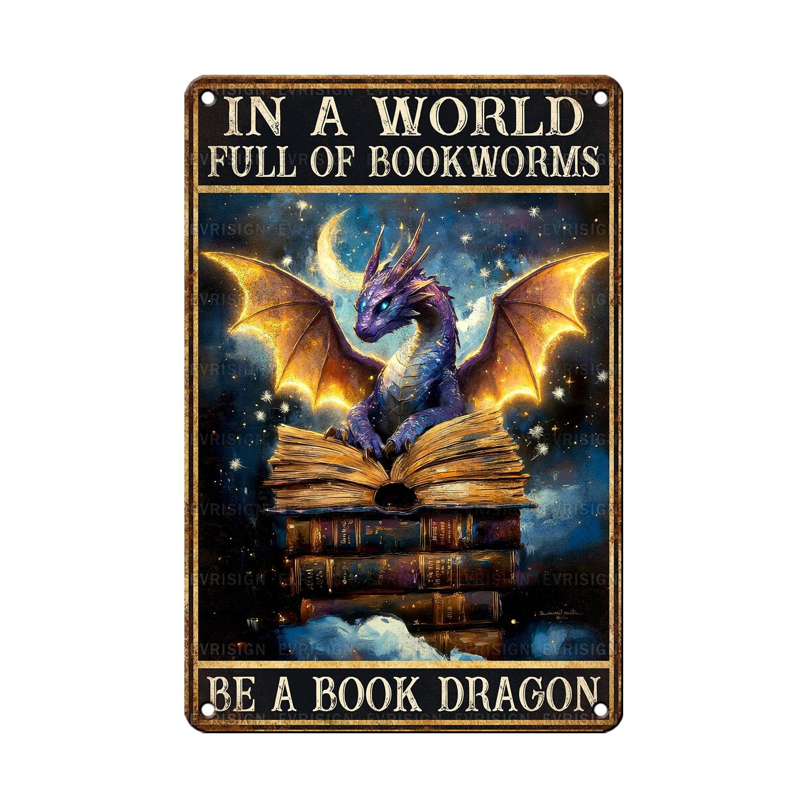 Photo 1 of EVRISIGN Dragon Metal Sign - Vintage Book Dragon Decor