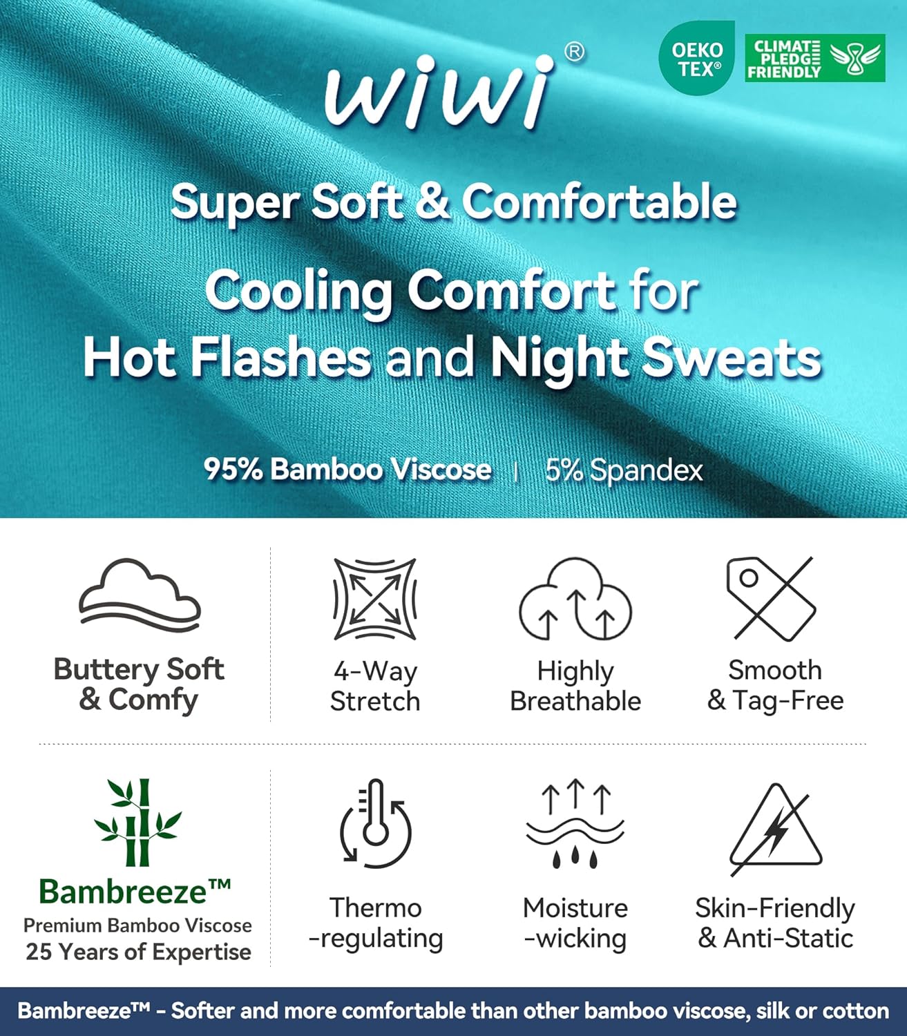 WiWi Super Soft Nightgowns for Women 3/4 Sleeve Cooling Nightshirts Sleepwear Bamboo Viscose Dress S-4X - Image 6