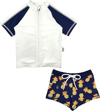 SwimZip Kids Short Sleeve Rash Guard + Euro Shorties UPF 50+ Swimsuit Set