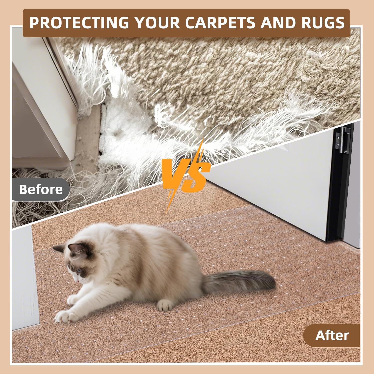 Carpet Protector for Pets, Cat Carpet Protector for Doorway, Easy to Cut PVC Anti Scratch Stopper Under Door,Non-Slip Cat Scratch Mat 3.6FT(2PCS, Clear)