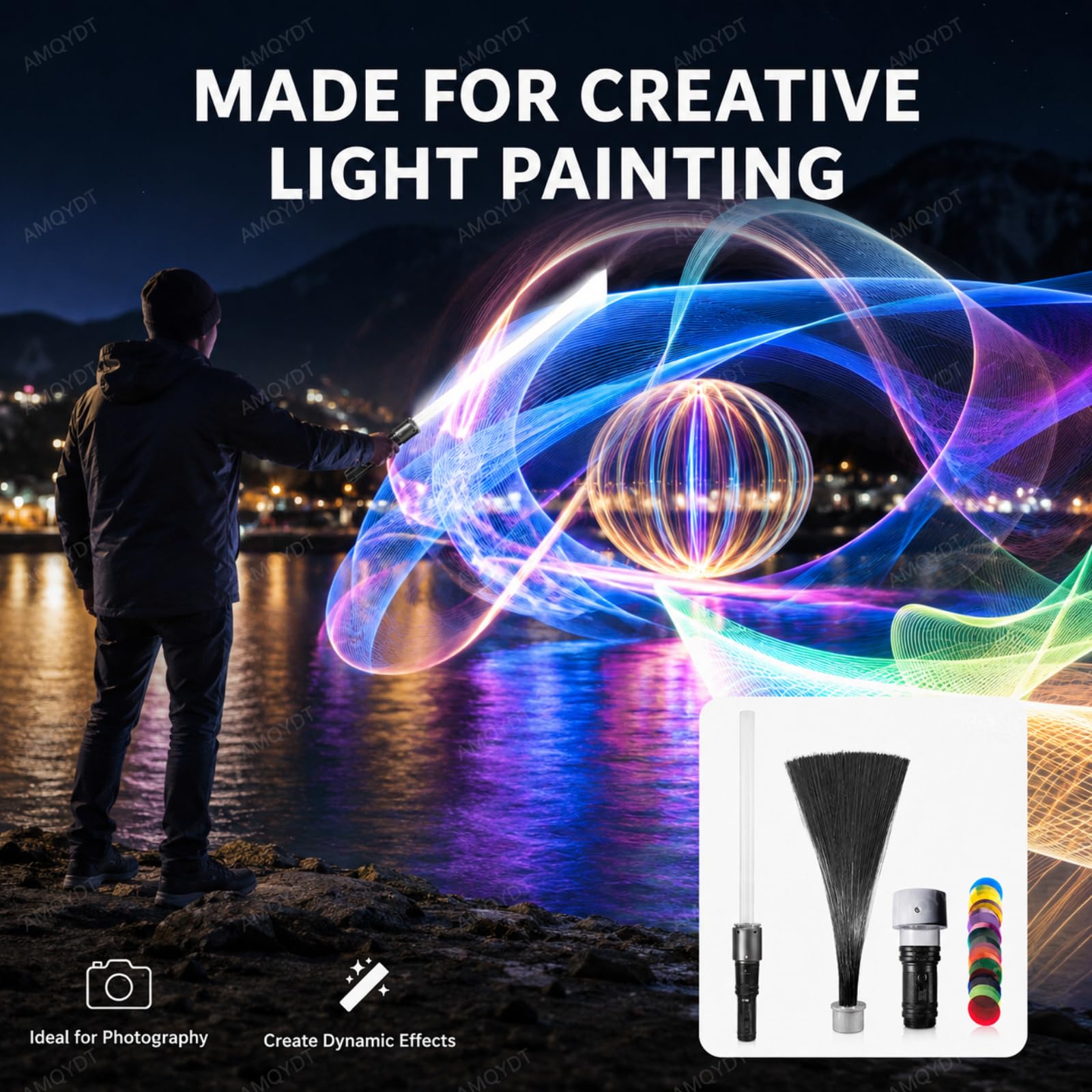 Kit di Pennelli per Light Painting con Fibra Ottica Nera, Set per Principianti con Pennelli in Fibra Ottica Nera da 0,25 Mm per Effetti A Lunga Esposizione Master Set