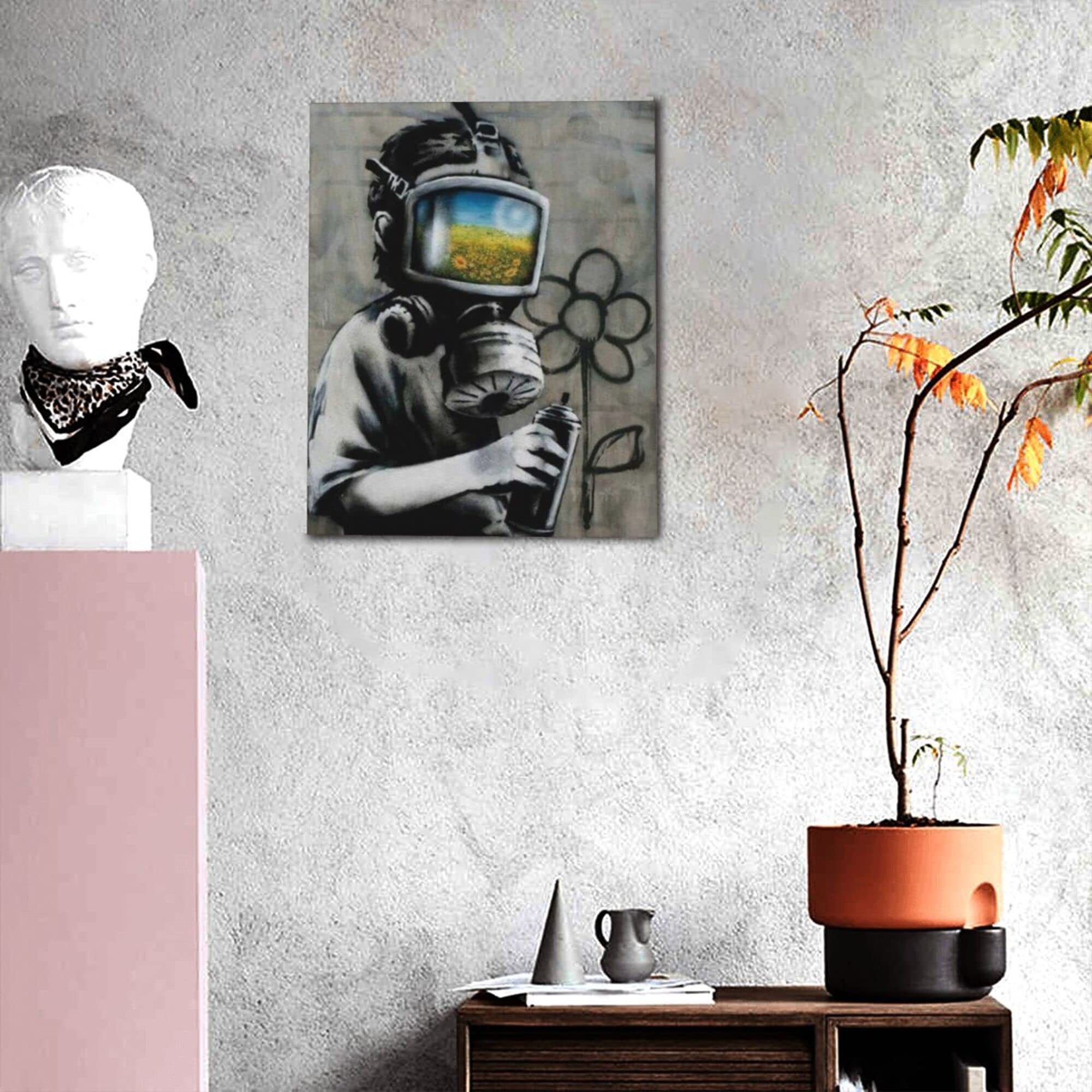 Amazon.co.jp: バンクシー ガスマスクボーイポスター アートパネル 絵画 写真 アートパネル 壁掛け 部屋飾り 背景絵画 美しい贈り物  プレゼント-リビング、ダイニング、寝室、お風呂、オフィス、バー 玄関装飾用絵画 木枠付きの完成品 (40x50cm, bks5) : ホーム＆キッチン
