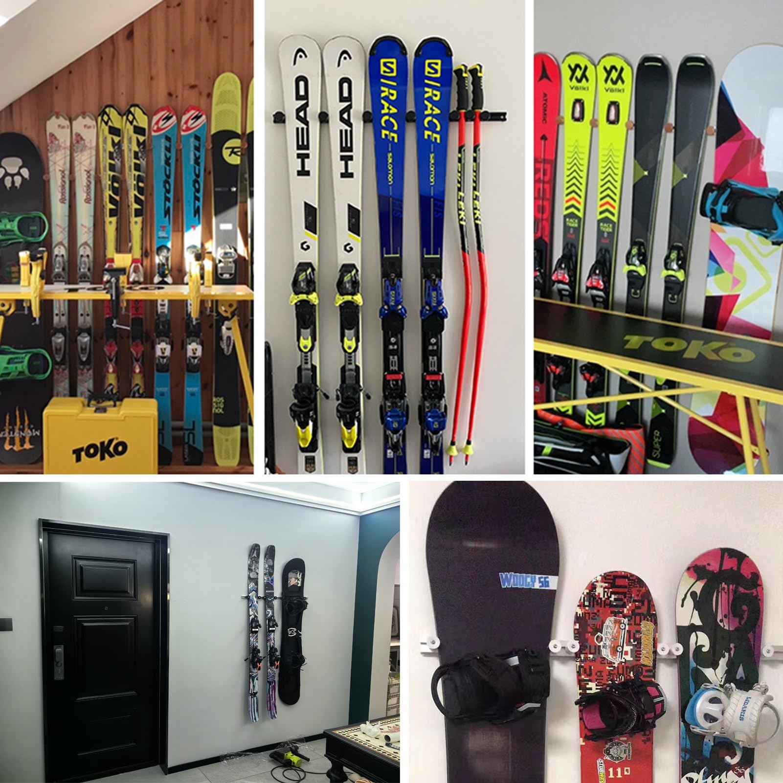 Stojak na Narty Przesuwny Stojak na Snowboard z Szyną i Wieszakiem, Mobilny Uchwyt Ścienny na Deskorolkę o Długości 0,4–2 m, Uchwyty na Narty Mocowane na Hak(0.8m(2.1ft)+12inserts)