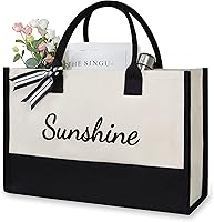Vista 21 de TOPDesign Personalized Initial Canvas Beach Bag, Monogrammed Gift Tote Bag for Women Negro y marrón