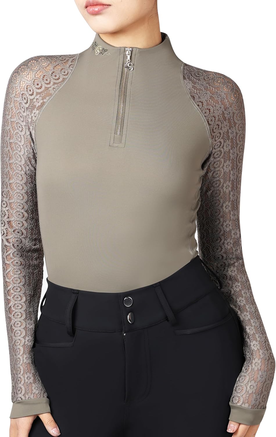 Equestrian Show Shirt for Horse Riding Long Sleeve Equestrian Shirt with Lace Quick-Dry Horse Riding Top