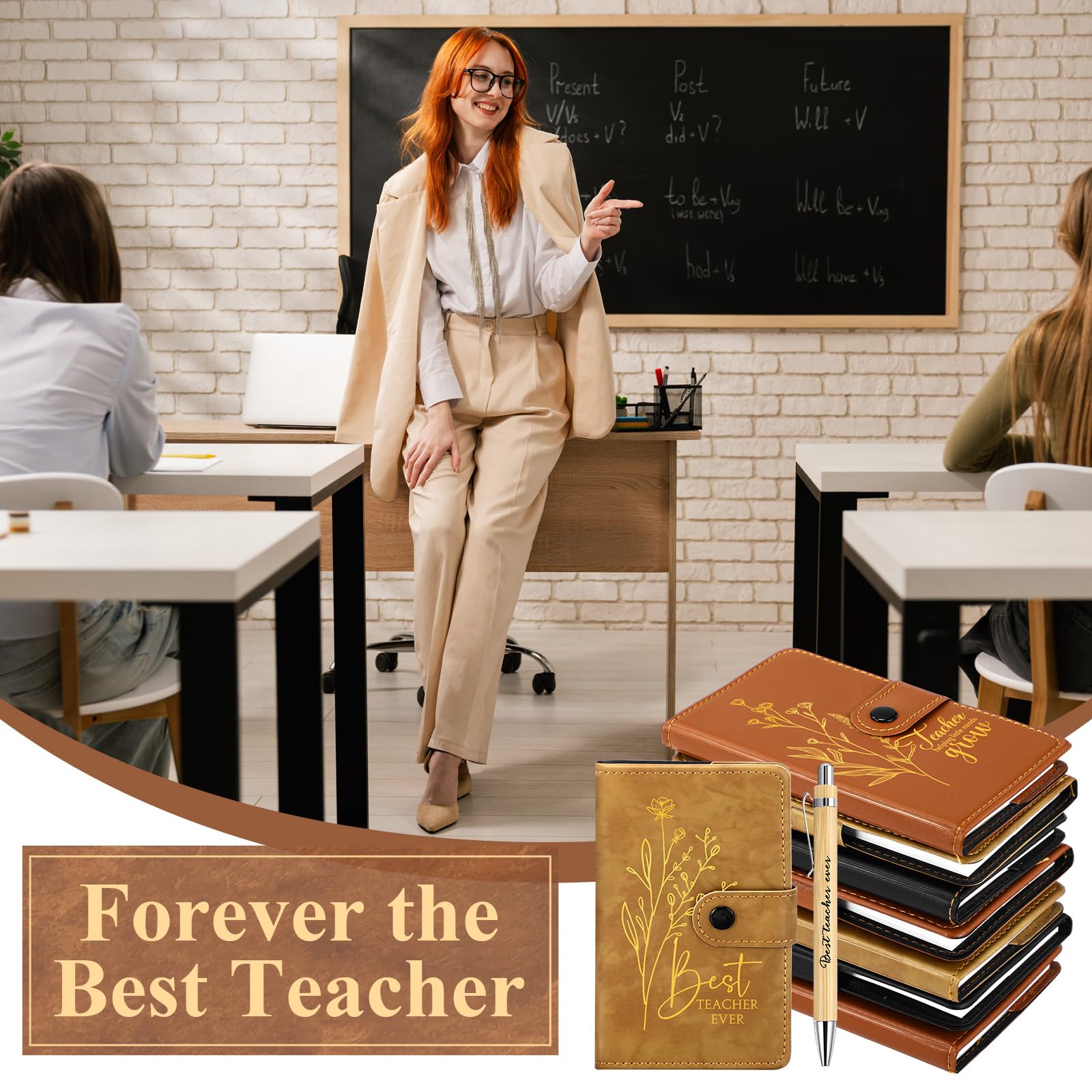 Engrowtic Wertschätzungsgeschenke für Lehrer – inspirierende Notizbücher aus Leder und Bambusstifte mit motivierenden Zitaten – ideal für Lehrer-Wertschätzungswoche, Schulanfang und Mitarbeiter (Basic